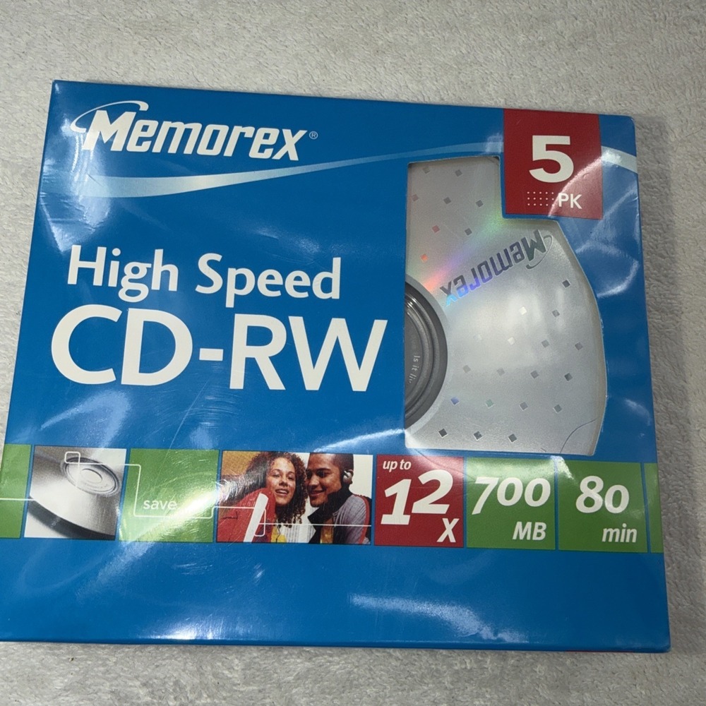 Memorex High Speed CD-RW 5 Pack (12x/700 MB/80 Min) Brand New & Sealed